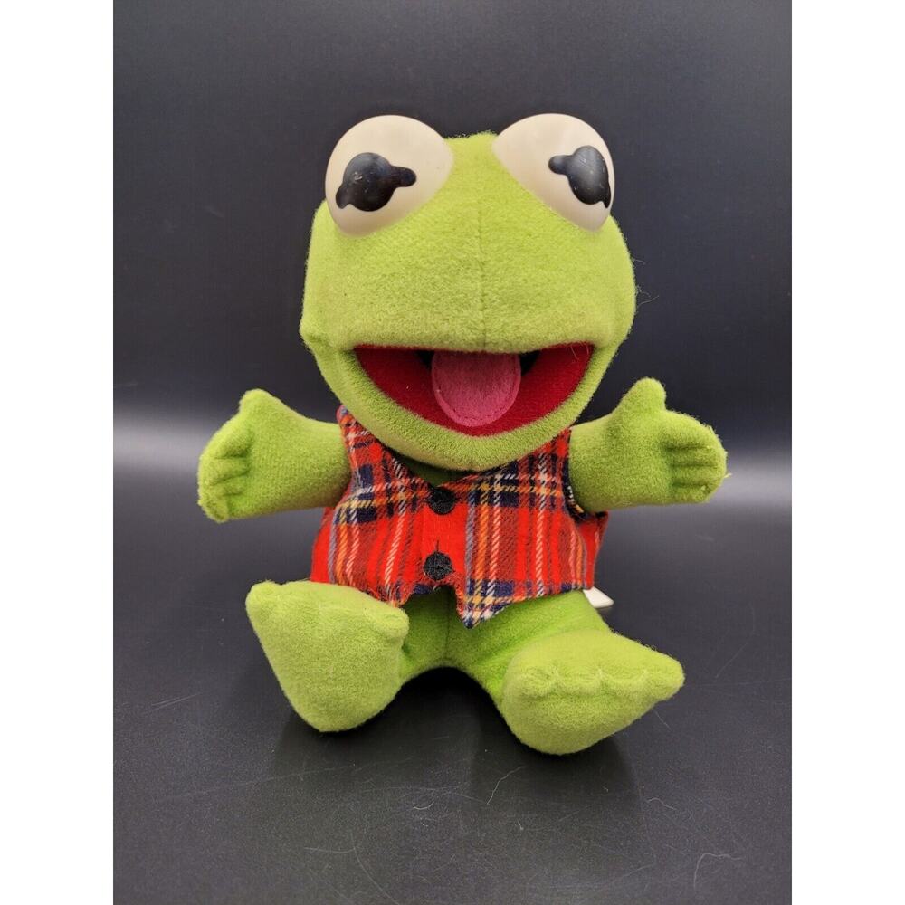 Vintage Baby Kermit Frog 1987 Plush Stuffed Animal Plaid Vest 7"